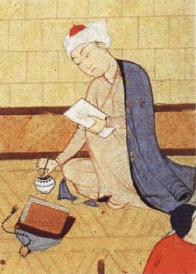 unknow artist Qays,the future Majnun,begins as a scribe to write his poem in honor of the theophany through Layli china oil painting image
